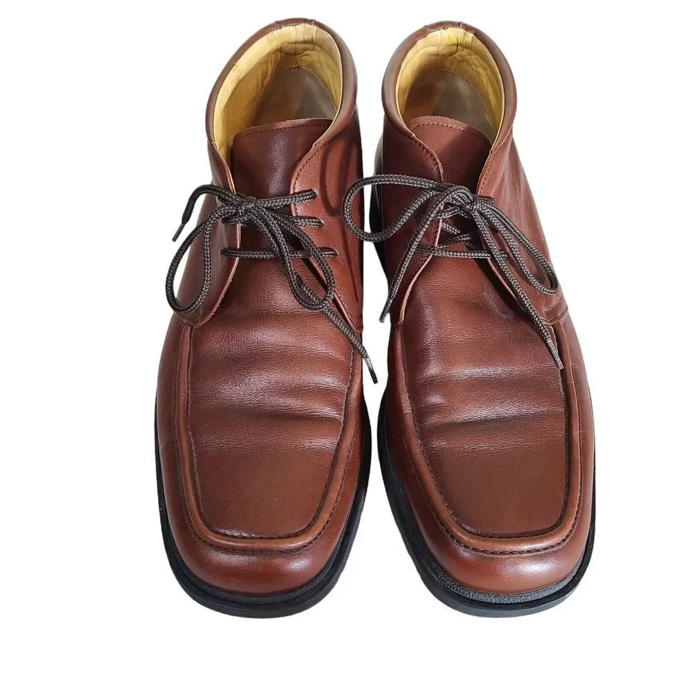 Magnanni Men's size 9 Brown Leather Moc Toe Lace Up Chukka Dress Shoes
